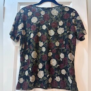 Vintage 90s FRAZIER LAWRENCE Sheer Floral Velvet Style Mesh Women's Top, XL